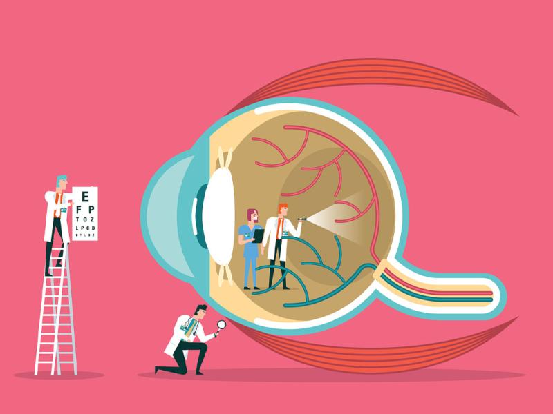 Team of doctors diagnose human eye