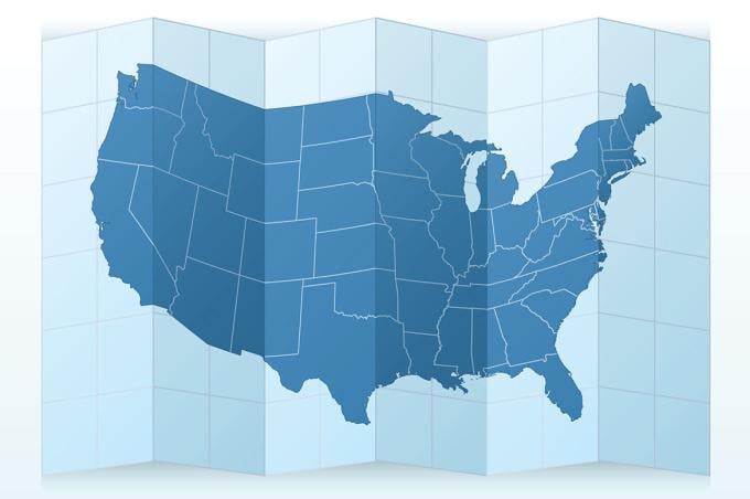 Unfolded U.S. map