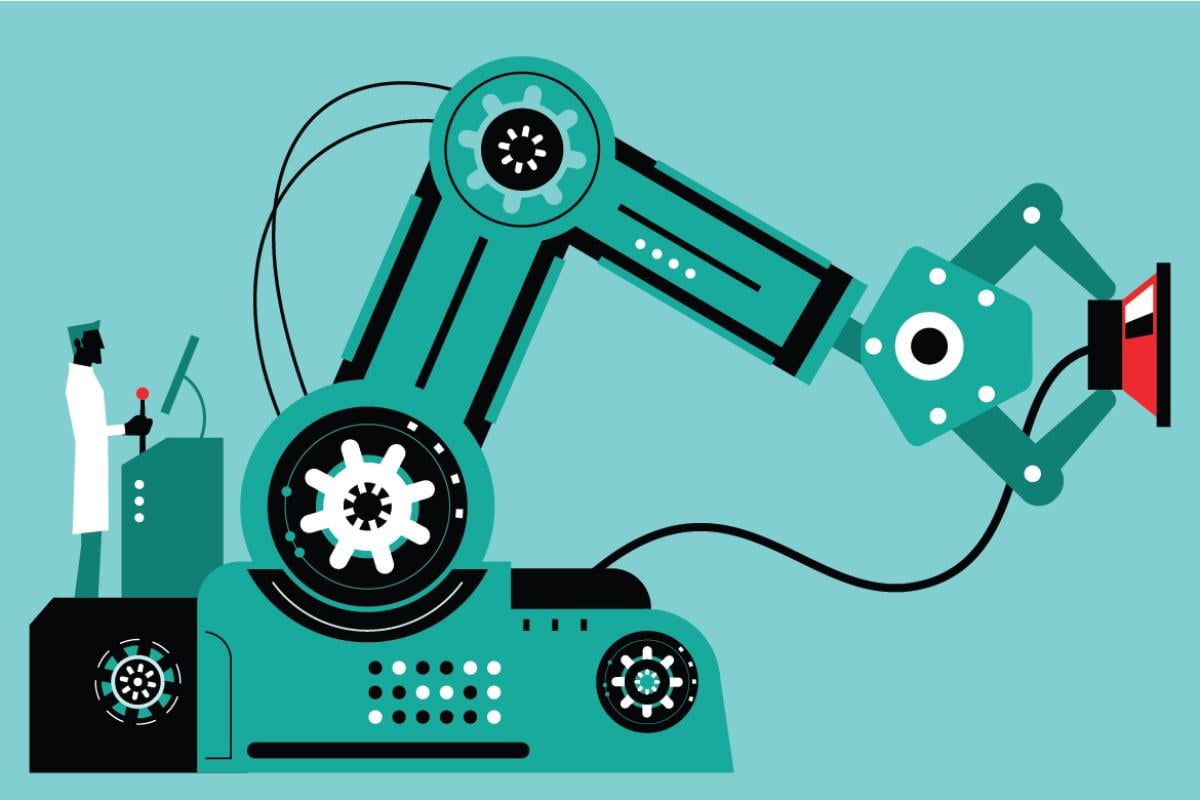 Figure uses joystick to operate robotic arm to use a stethoscope